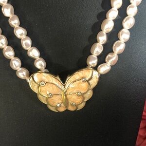 Vintage AVON KENNETH JAY LANE Papillon double strand pearl necklace butterfly